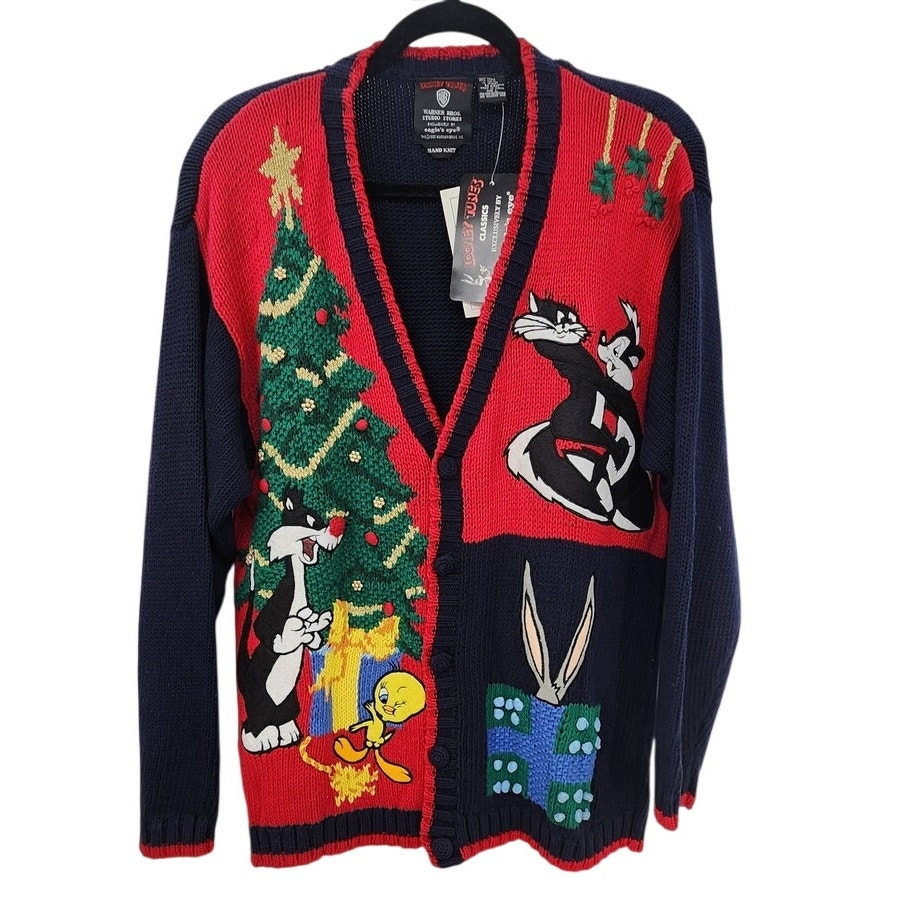 Deadstock Vintage 1995 Looney Tunes Warner Brothers Christmas Sweater Large